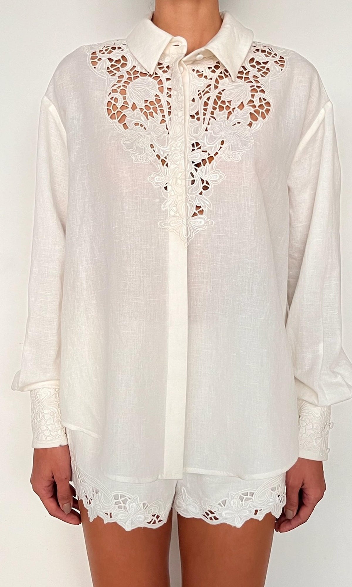 Womens | Eli Thin Linen Cotton Embroidered Over Sized Shirt | White