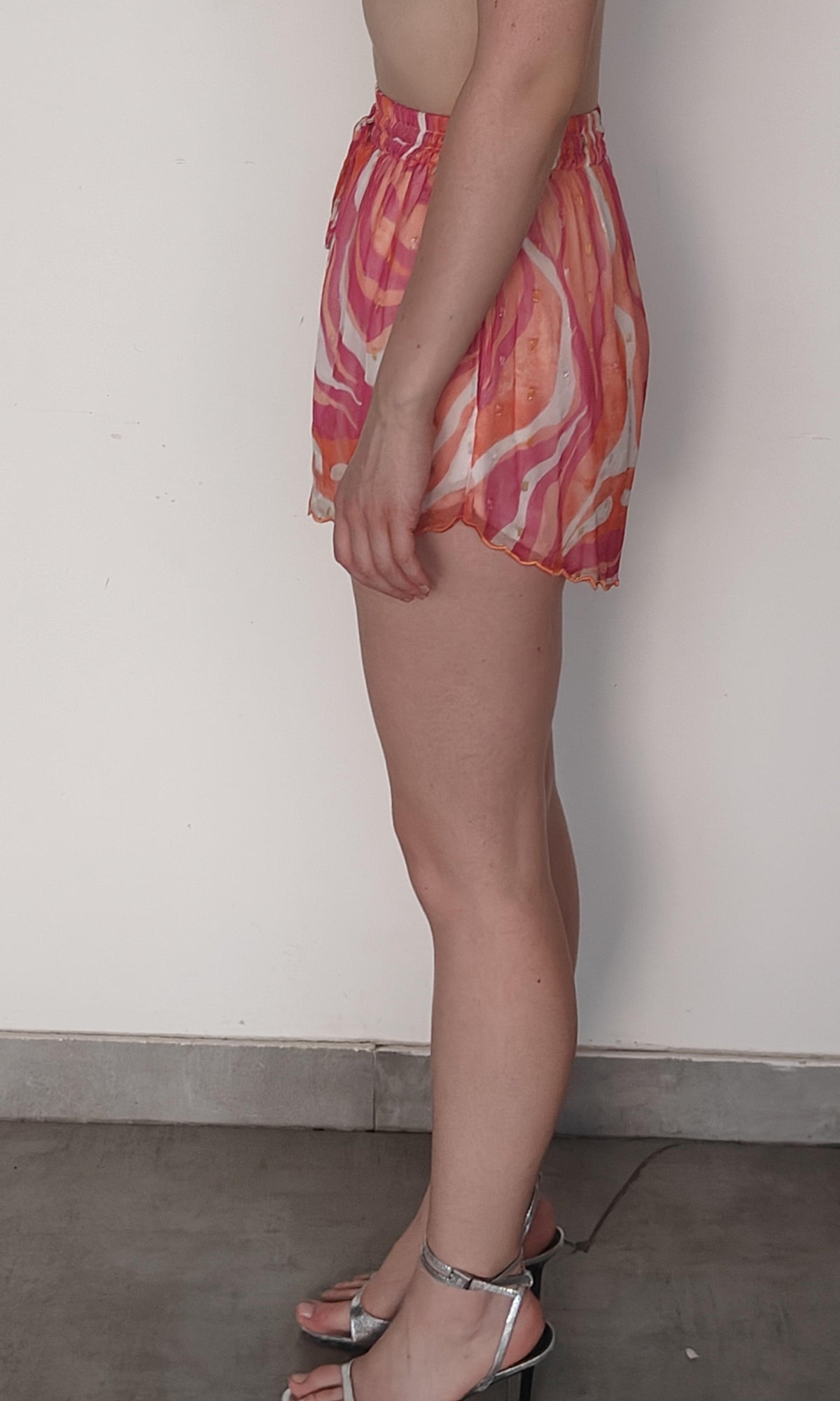 Womens | Emily Viscose Chiffon Gold Dobby Shorts | Pink Multi