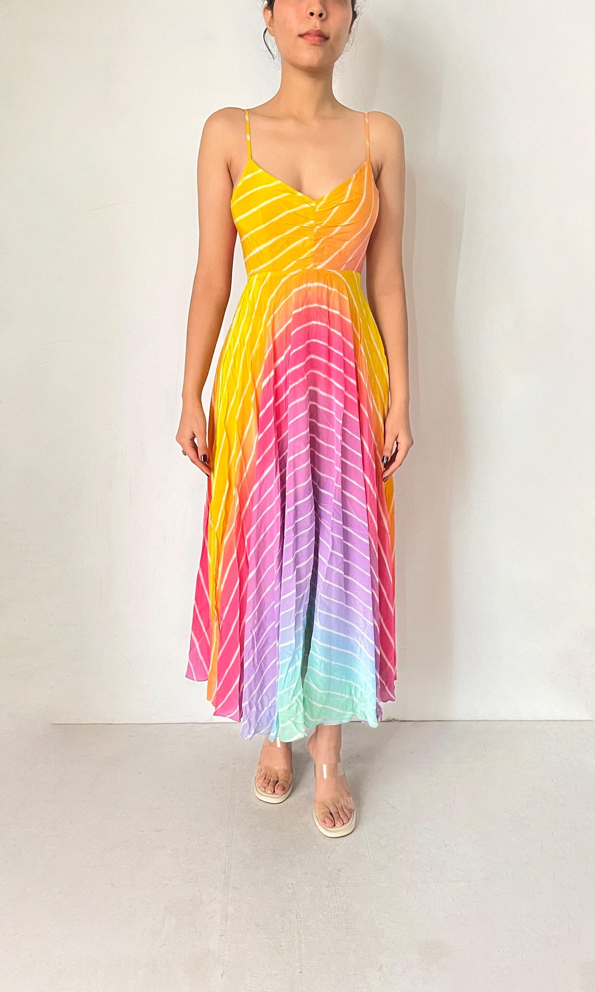 Womens | Evie Tanish Crepe Long Dress | Rainbow