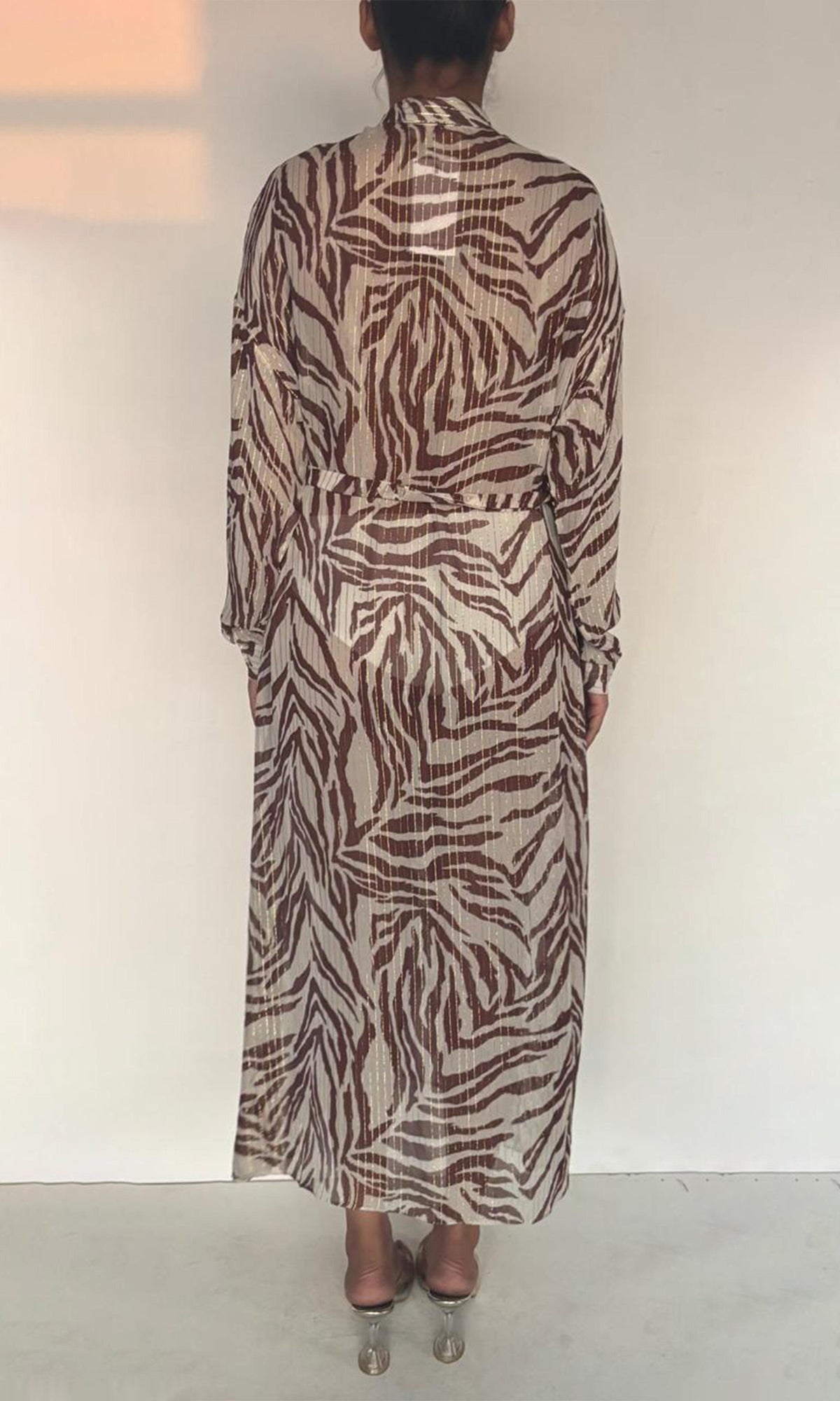 Womens | Fauve Viscose Georgette Lurex Long Dress | Brown