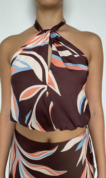 Womens | Fern Viscose Satin Blouson Top With Back Ties | Brown