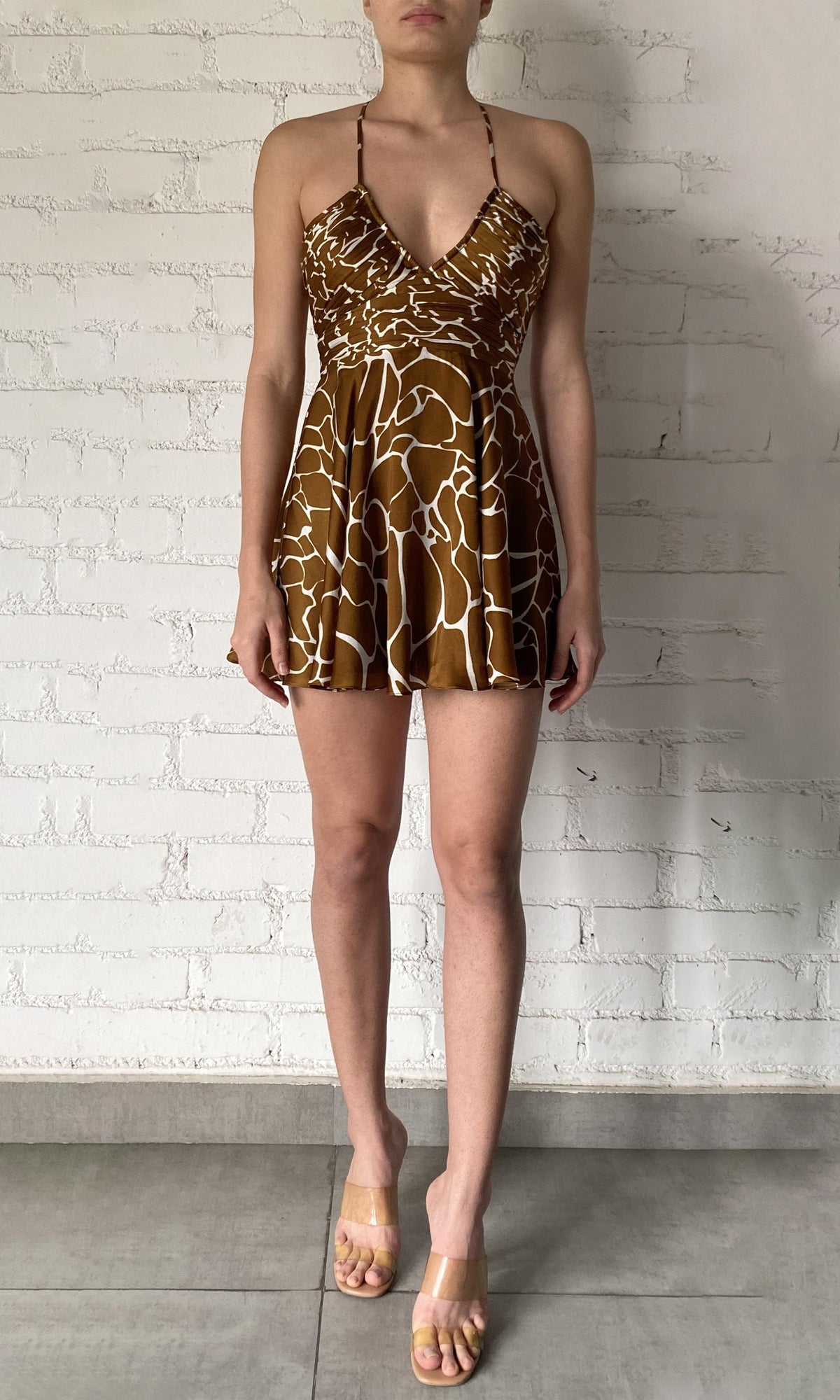 Womens | Fia Viscose Natural Crepe Short Dress | Brown White