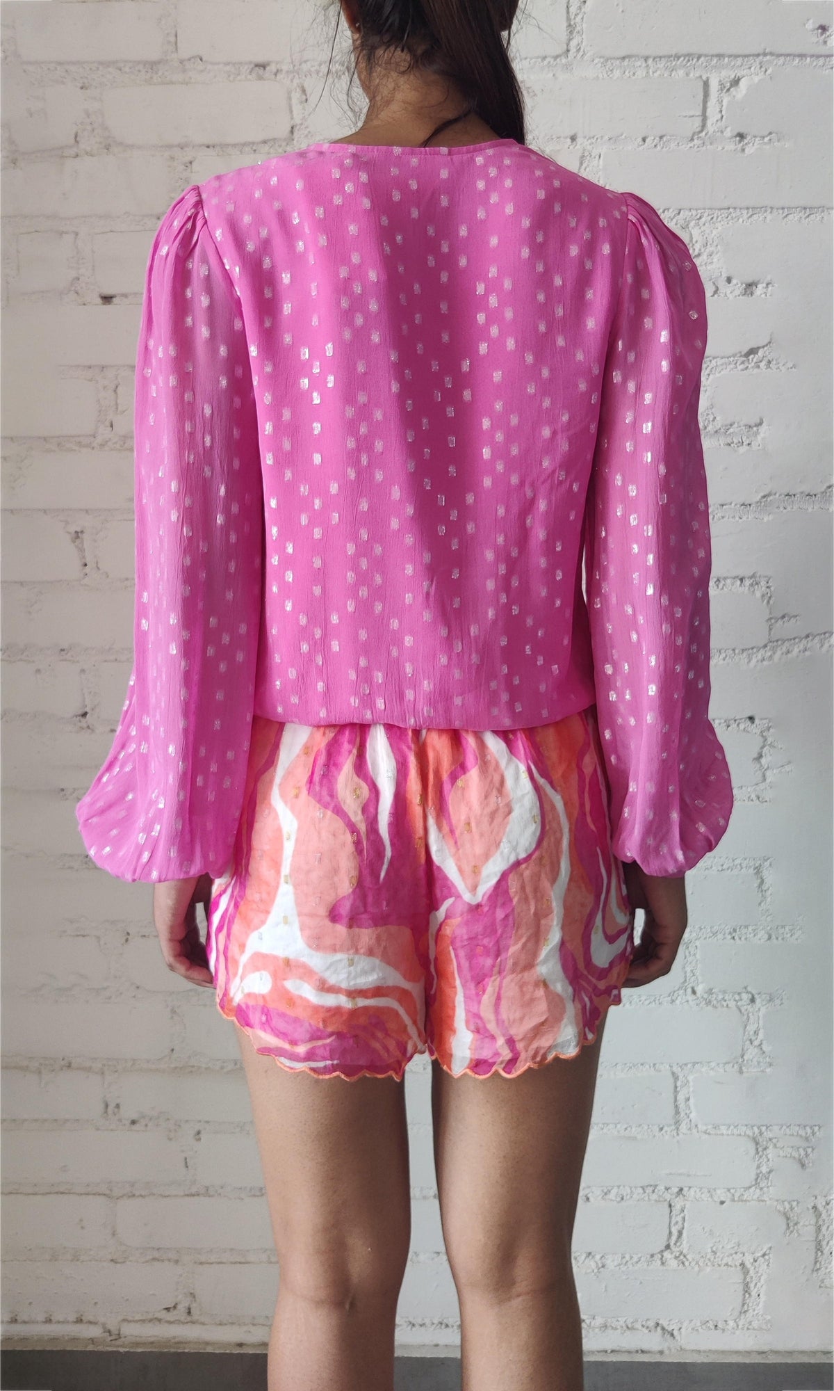 Womens | Fuchsia Viscose Georgtte Star Lurex Bodysuit | Pink