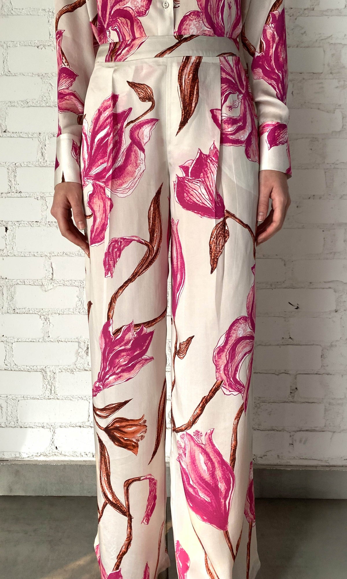 Womens | Grace Viscose Satin Pants | White Pink