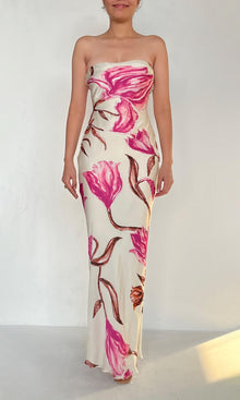 Womens | Grace Viscose Satin Lycra Long Dress | White Pink