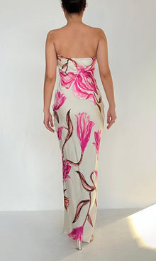 Womens | Grace Viscose Satin Lycra Long Dress | White Pink