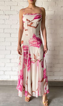 Womens | Grace Polyester Crinkle Chiffon Maxi Dress | White Pink