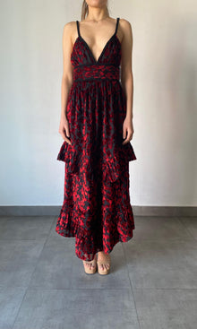 Womens | Haven Nylon Viscose Animal Burnout Long Dress | Black