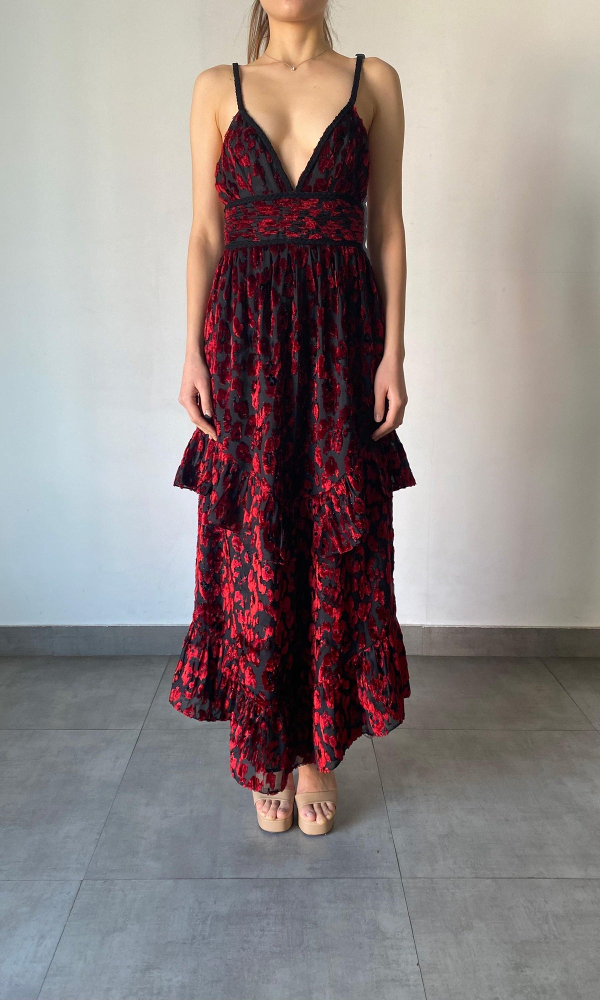 Womens | Haven Nylon Viscose Animal Burnout Long Dress | Black