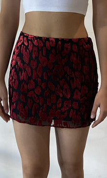 Womens | Haven Nylon Viscose Animal Burnout Short Skirt | Black Maroon