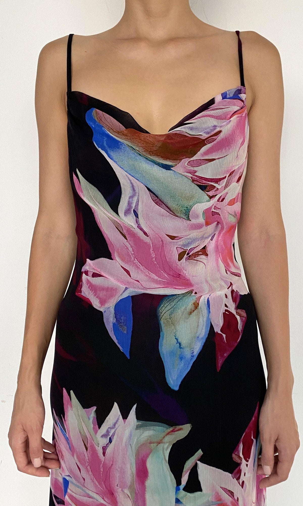 Womens | Hope Viscose Crinkle Chiffon Heavy Maxi Dress | Black Multi