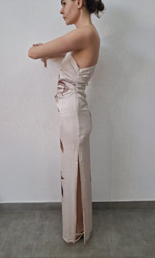 Womens | Inv Poly Satin Lycra One Shoulder Ruched Maxi Dress | Yellow