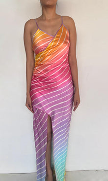 Womens | Inv Polyester Satin Long Dress | Rainbow