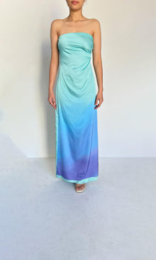 Womens | Inv Polyester Satin Long Dress | Blue Multi
