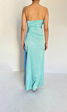 Womens | Inv Polyester Satin Long Dress | Blue Multi