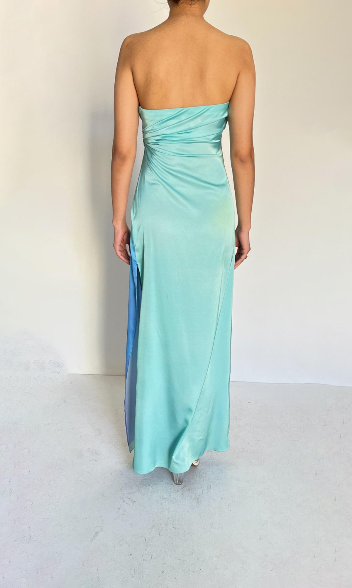 Womens | Inv Polyester Satin Long Dress | Blue Multi