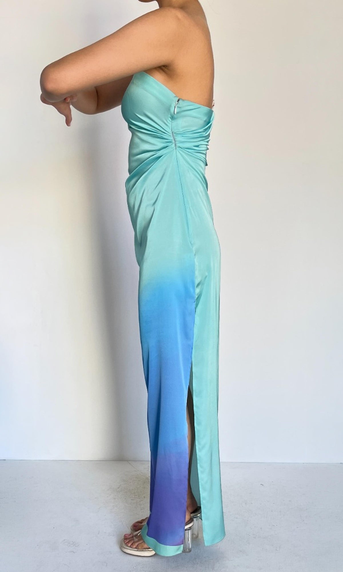 Womens | Inv Polyester Satin Long Dress | Blue Multi
