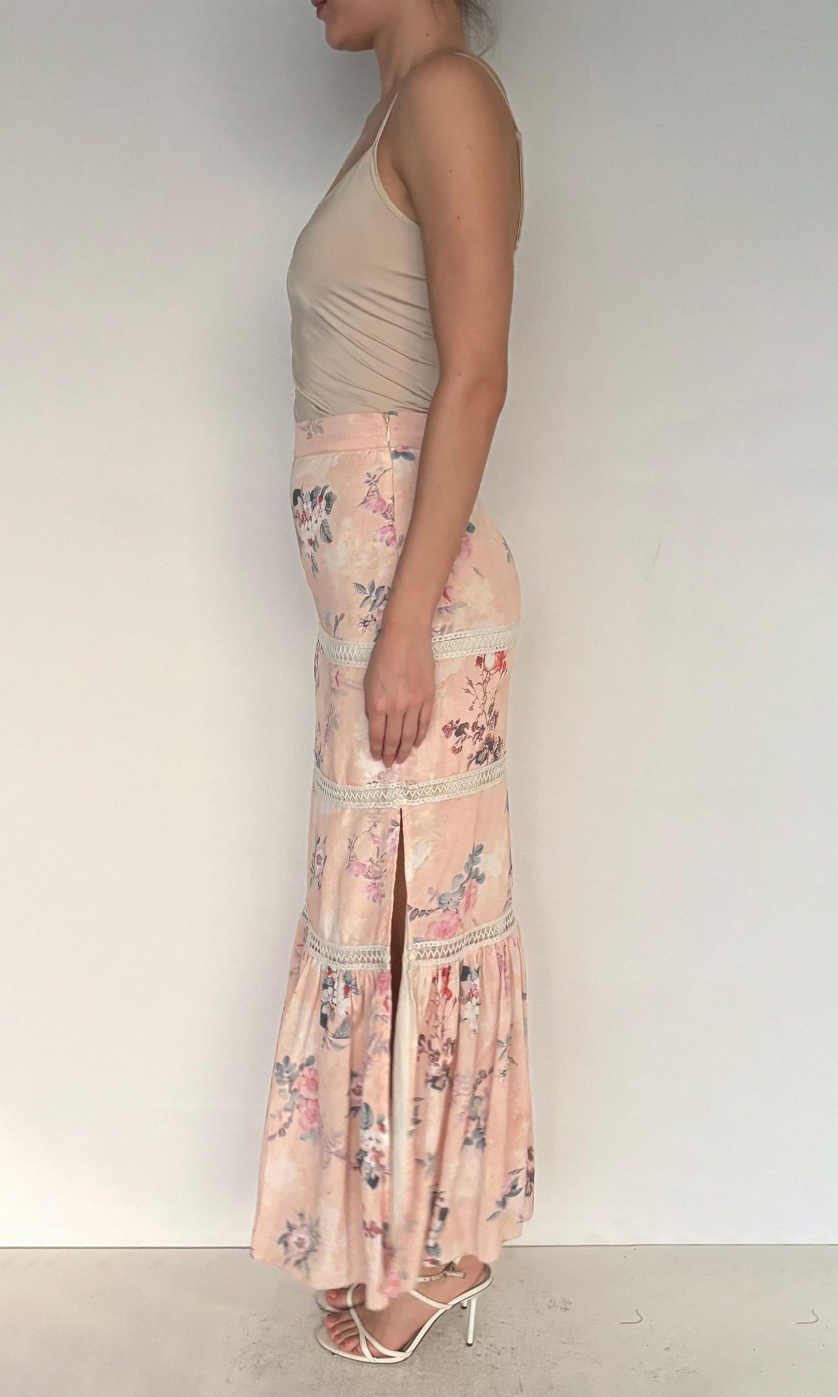 Womens | Inv Polyester Crepe Long Skirt | Peach