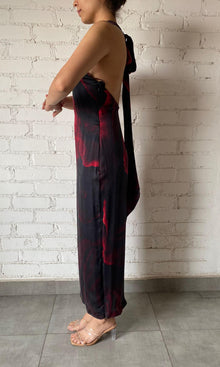 Womens | Inv Polyester Satin Long Dress | Black&Red
