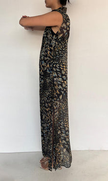 Womens | Inv Polyester Chiffon Long Dress | Black Multi