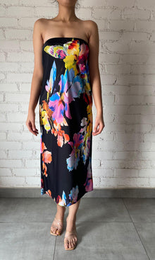 Womens | Inv Polyester Satin Midi Dress | Black Multi