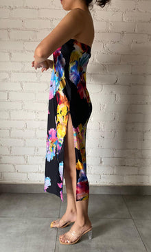 Womens | Inv Polyester Satin Midi Dress | Black Multi
