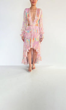Womens | Inv Viscose Crepe Jacquard Long Dress | Multicolor