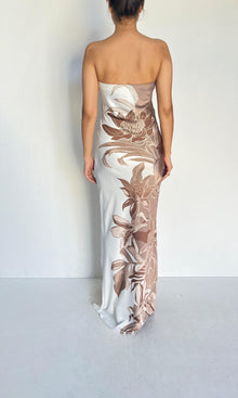 Womens | Inv Polyester Satin Strapless Maxi Dress | Brown White