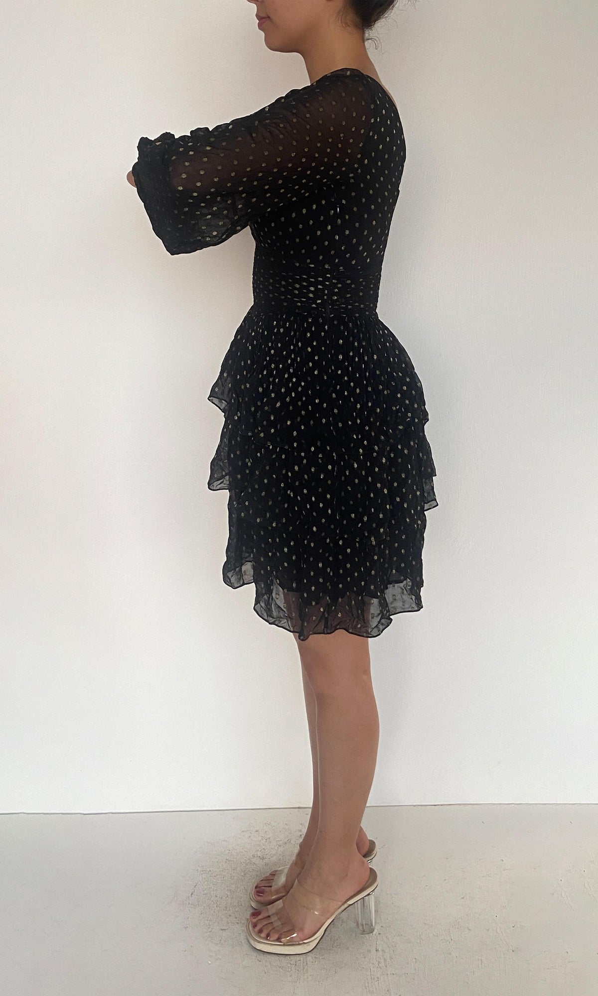 Womens | Inv Viscose Georgtte Gold Dobby Short Dress | Black