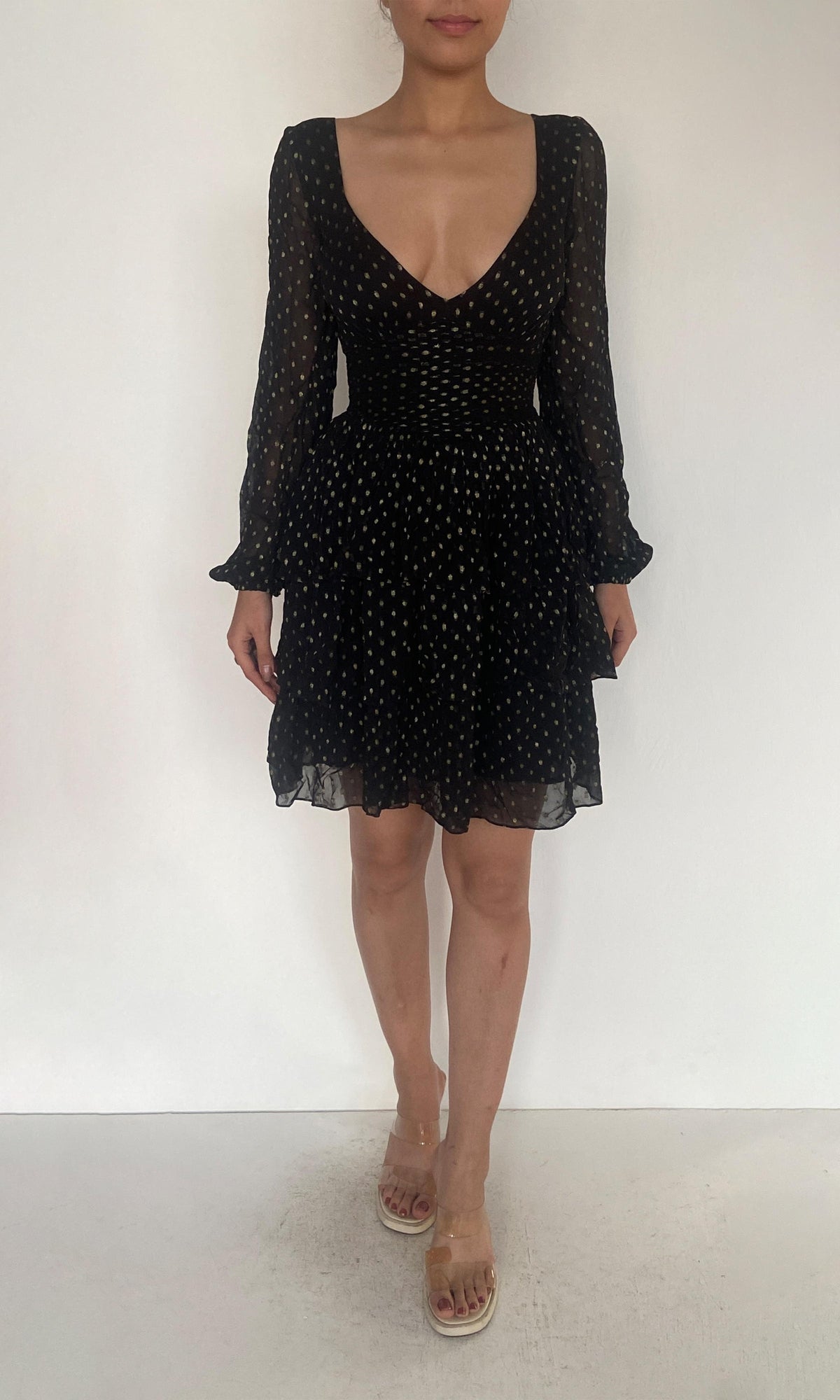 Womens | Inv Viscose Georgtte Gold Dobby Short Dress | Black
