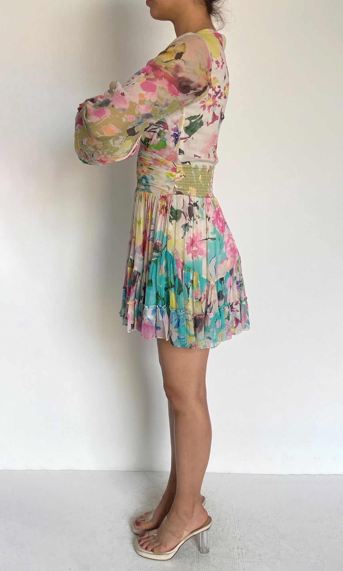 Womens | Inv Viscose Chiffon Short Dress | White Multi