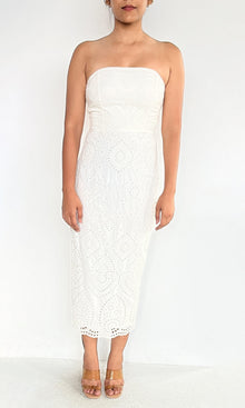 Womens | Inv Cotton Schiffli Midi Dress | White