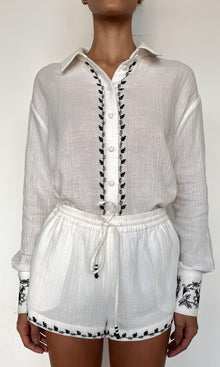 Womens | Jaci Cotton Double Cloth Gauze Embroidered Shorts | Black/White