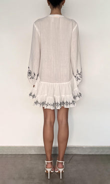 Womens | Jaci Cotton Double Cloth Gauze Neck Mini Dress | Black/White
