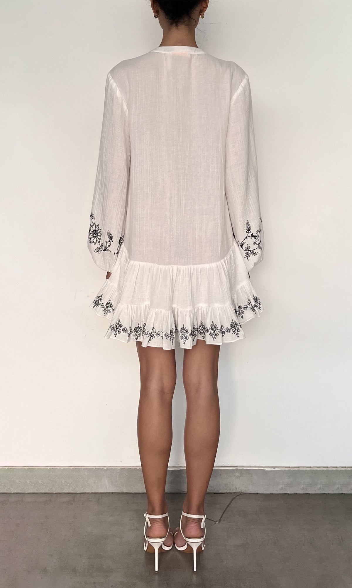 Womens | Jaci Cotton Double Cloth Gauze Neck Mini Dress | Black/White