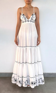 Womens | Jaci Cotton Double Cloth Gauze Tiered Embroidered Maxi Dress | Black/White