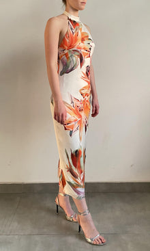 Womens | Jill Polyster Satin Lycra Midi Dress | White Multi