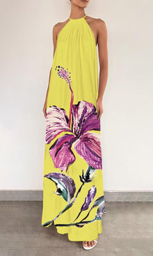 Womens | Juri Viscose Natural Crepe Flared Maxi Dress | Yellow Purple