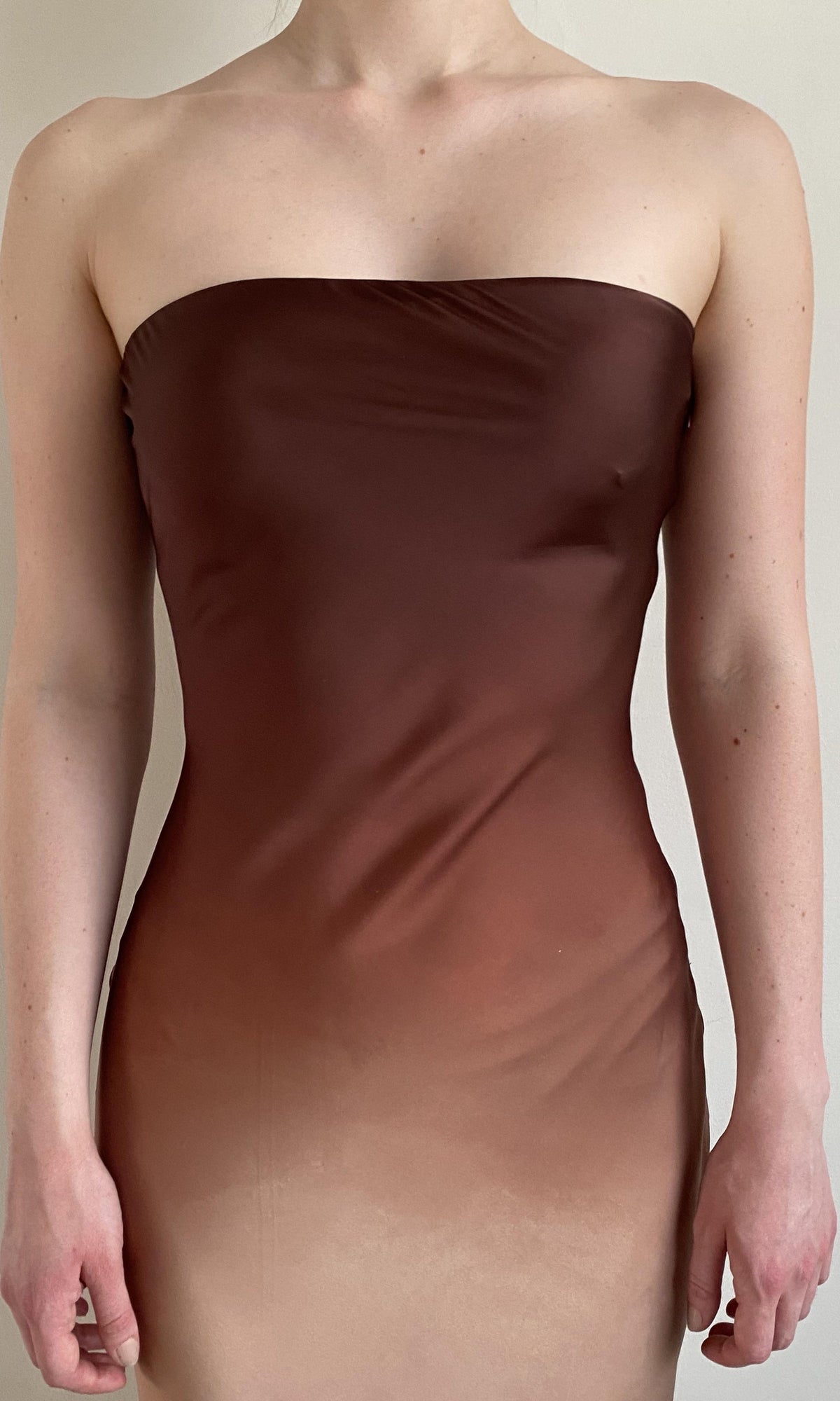 Womens | Kara Polyester Satin Lycra Long Dress | Brown/Beige