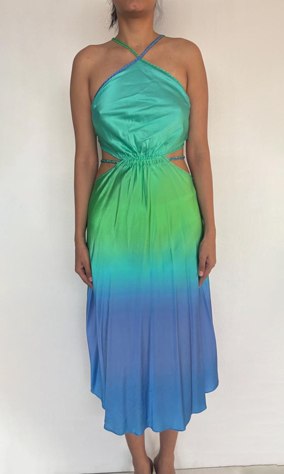 Womens | Kiki Polyester Satin Long Dress | Blue Ombre