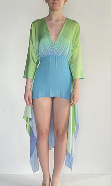 Womens | Kiki Polyester Satin Long Dress | Vibrant Green/Blue