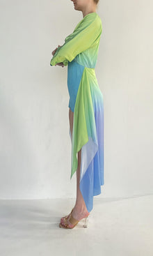 Womens | Kiki Polyester Satin Long Dress | Vibrant Green/Blue