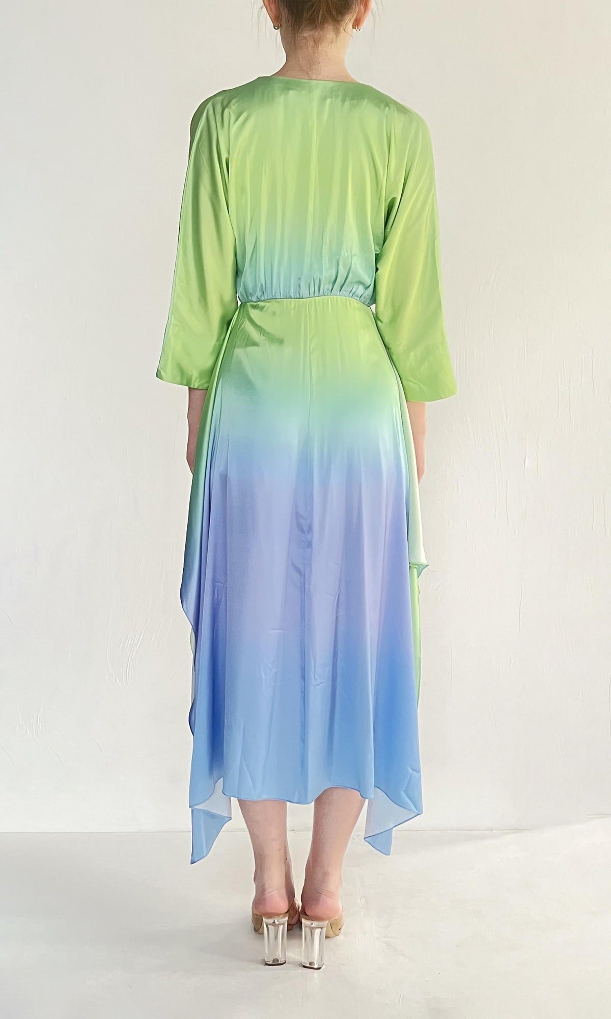 Womens | Kiki Polyester Satin Long Dress | Vibrant Green/Blue