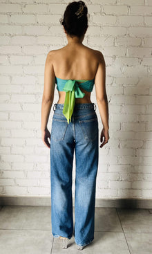 Womens | Kiki Viscose Crinkle Chiffon Bandeau | Blue Green