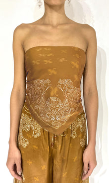 Womens | Kira Bemberg Cupro Satin Scarf Top | Off-White Brown