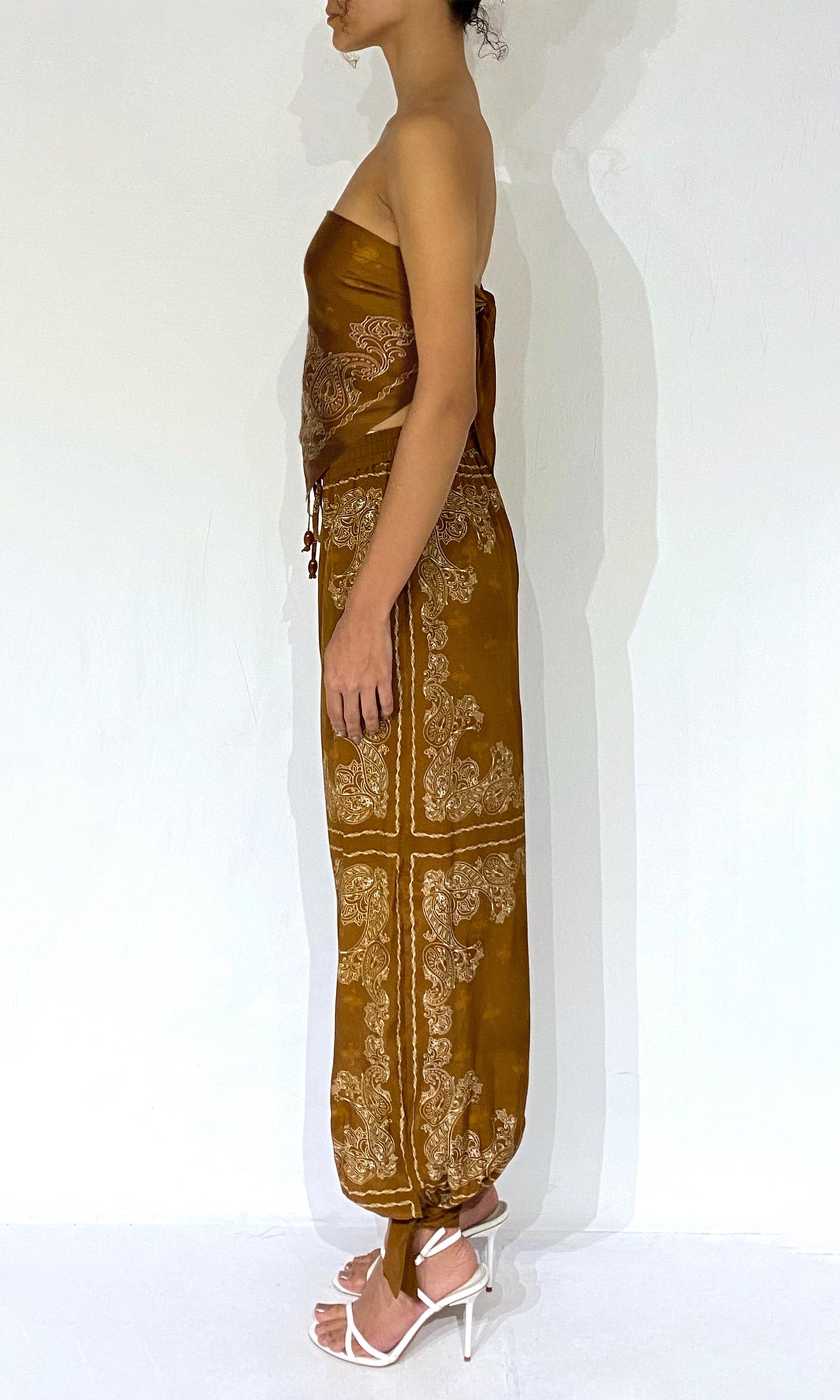 Womens | Kira Bemberg Cupro Satin Scarf Top | Off-White Brown