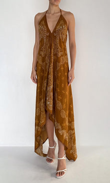 Womens | Kira Viscose Natural Crepe High-Low Handkerchief Dress | Brown