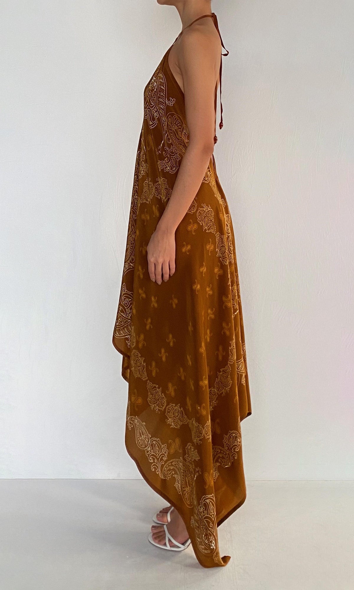 Womens | Kira Viscose Natural Crepe High-Low Handkerchief Dress | Brown
