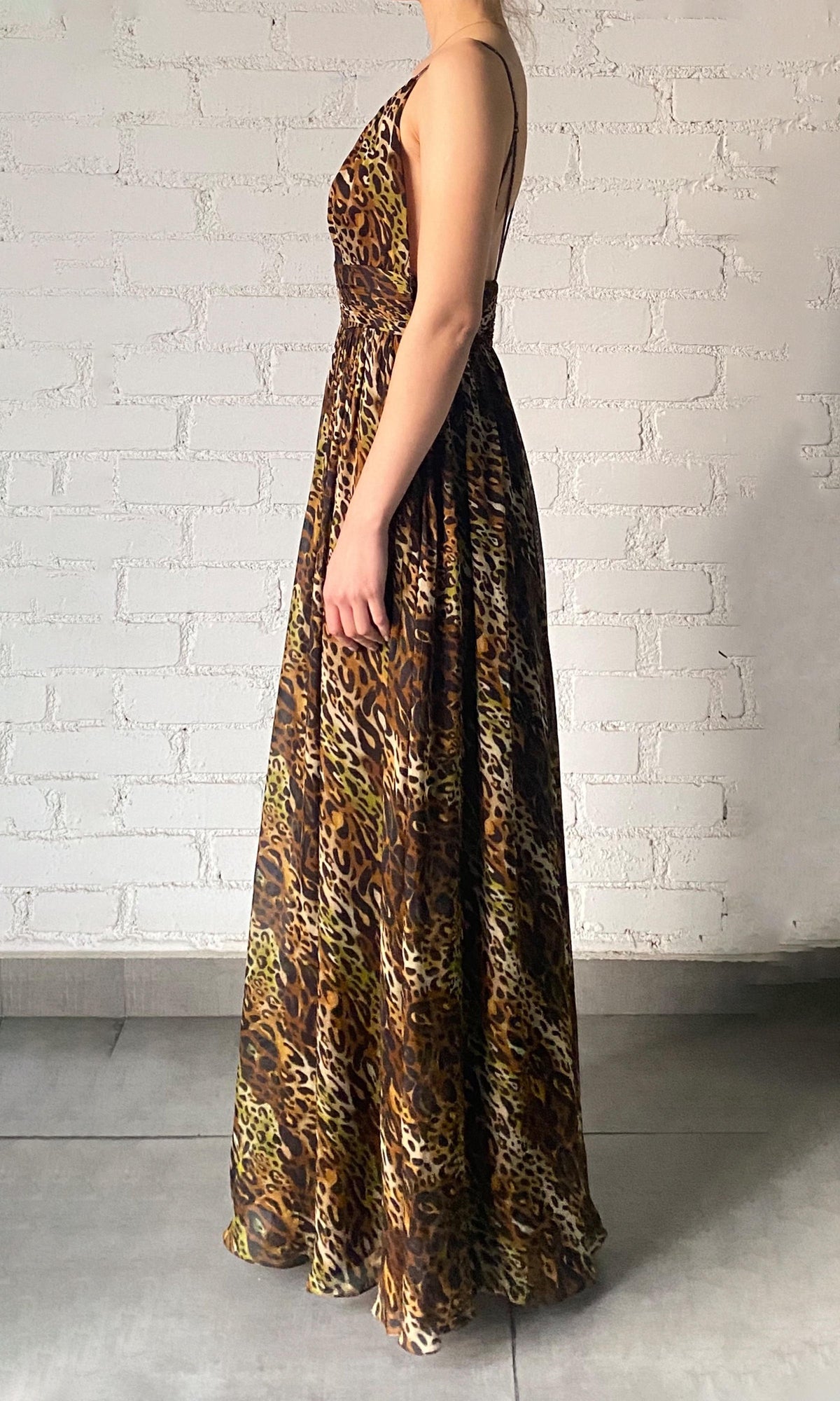 Womens | Kye Viscose Flat Chiffon Sleeveless High Low Maxi Dress | Black Brown Multi