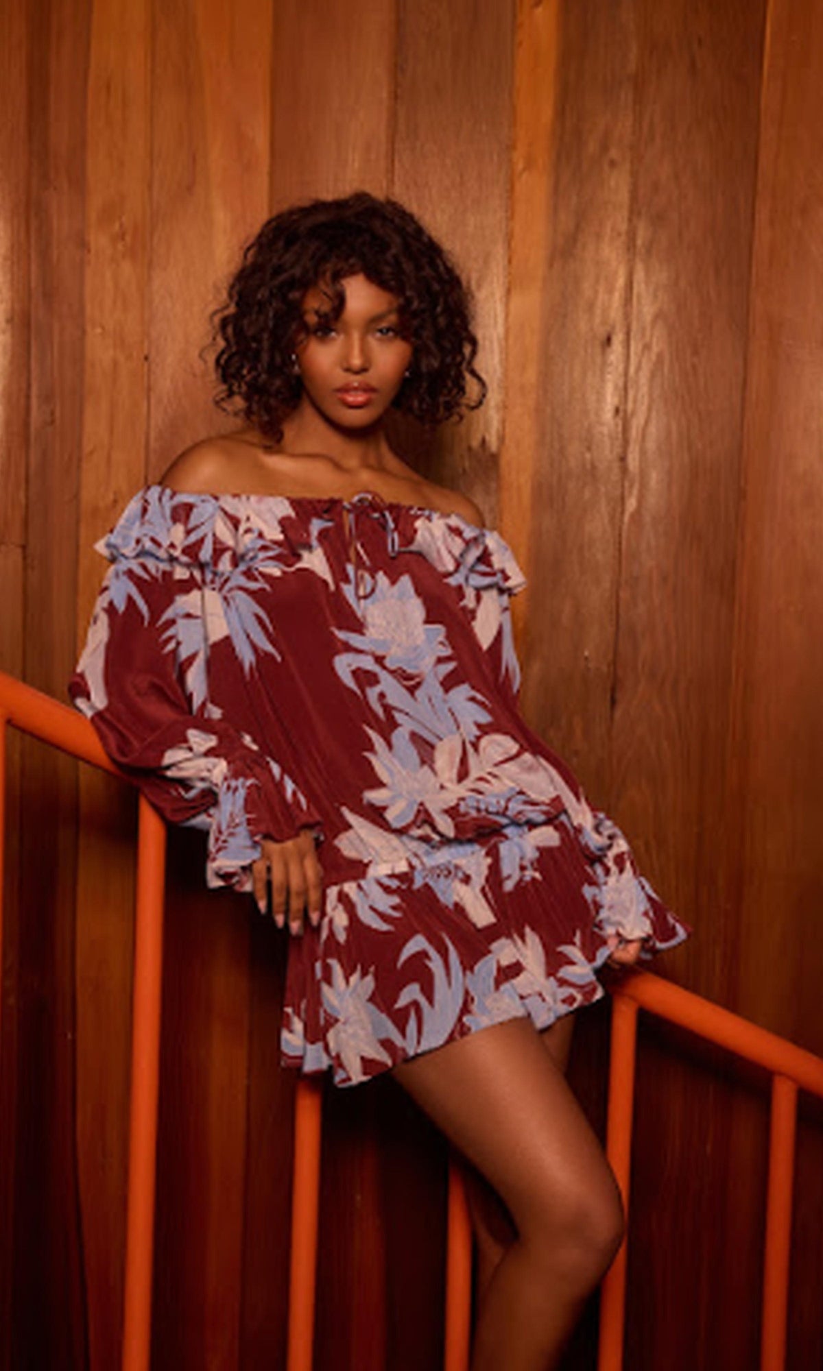 Womens | Lia Viscose Natural Crepe Off-Shoulder Dress | Burgundy Blue